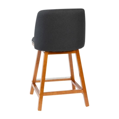 Merrick Lane Set Of 2 Charcoal Faux Linen Upholstered 24" Counter Stools With Nail Head Accent Trim And Walnut Wood Frames 10 Merrick Lane Set Of 2 Charcoal Faux Linen Upholstered 24" Counter Stools With Nail Head Accent Trim And Walnut Wood Frames - Image 8
