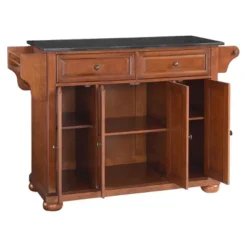 Alexandria Black Granite Top Kitchen Island - Wood & Cherry - Crosley