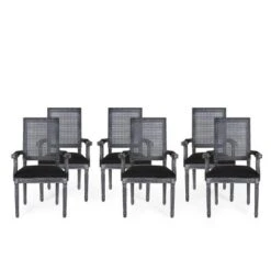 Set Of 6 Maria French Country Wood And Cane Upholstered Dining Chairs - Christopher Knight Home -Dine Furniture GUEST ca7d7f6e 1dfa 4250 8fb6 52351edfbdf7