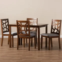 5pc Abilene Walnut Finished Dining Set Gray/Brown - Baxton Studio -Dine Furniture GUEST cb0ee349 f138 49d4 a0c8 1eed12872619
