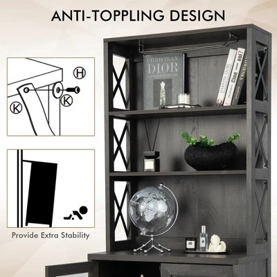 Costway Tall Freestanding Bar Cabinet Kitchen Buffet W/ Glass Holder & Adjustable Shelf 8 Costway Tall Freestanding Bar Cabinet Kitchen Buffet W/ Glass Holder & Adjustable Shelf - Image 6