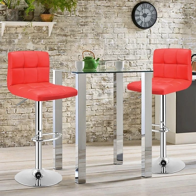 Costway Set Of 2 Bar Stools Adjustable Swivel Kitchen Counter Bar Chair PU Leather Red Full Back 4 Costway Set Of 2 Bar Stools Adjustable Swivel Kitchen Counter Bar Chair PU Leather Red Full Back - Image 2