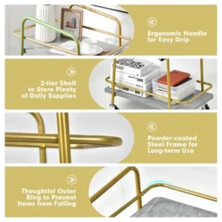 Costway Gold Serving Cart Utility Trolley On Wheel Rolling Kitchen Rack W/Handle -Dine Furniture GUEST cd36701e 10a6 4c45 a4bf 68b10bec6c6a