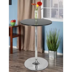 Polished Steel Round Bar Table Wood/Black - Winsome -Dine Furniture GUEST cd989400 8093 4e0b 9a9f 7ec9bc050253