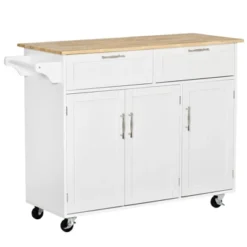 HOMCOM 48" Modern Kitchen Island Cart On Wheels With Storage Drawers, Rolling Utility Cart With Adjustable Shelves, Cabinets And Towel Rack -Dine Furniture GUEST ce3f333c 9294 4d43 b1a1 faa732104b97