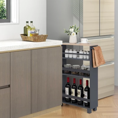 Costway 4-Tier Slim Kitchen Storage Cart Narrow Slide Out Trolley Adjustable Shelf WhiteGrey 4 Costway 4-Tier Slim Kitchen Storage Cart Narrow Slide Out Trolley Adjustable Shelf WhiteGrey - Image 2