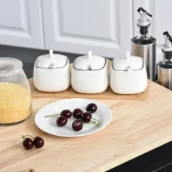 HOMCOM Mobile Kitchen Island Storage Trolley Cart On Wheels With Dropleaf Top, Towel/Spice Rack, 3 Drawers, 2-Door Cabinet -Dine Furniture GUEST cf0387aa 4a71 4185 8c5f 97ba6bbb9168