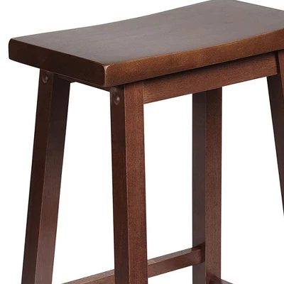 PJ Wood Classic Saddle-Seat 24'' Tall Kitchen Counter Stool For Homes, Dining Spaces, And Bars With Backless Seat, 4 Square Legs, Walnut (2 Pack) 5 PJ Wood Classic Saddle-Seat 24'' Tall Kitchen Counter Stool For Homes, Dining Spaces, And Bars With Backless Seat, 4 Square Legs, Walnut (2 Pack) - Image 3