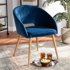 Vianne Velvet Upholstered Metal Dining Chair Navy Blue/Gold - Baxton Studio -Dine Furniture GUEST cff0cdb2 3ea8 43a2 9680 411650a50461