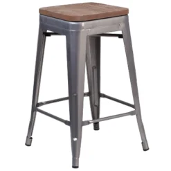 Merrick Lane Set Of 4 24 Inch Tall Clear Coated Gray Metal Bar Counter Stool With Textured Walnut Elm Wood Seat 7 Merrick Lane Set Of 4 24 Inch Tall Clear Coated Gray Metal Bar Counter Stool With Textured Walnut Elm Wood Seat -Dine Furniture GUEST d0f277ef 5325 4f91 8cb9 e35fff145fd2