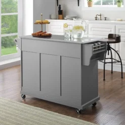 Stainless Steel Top Kitchen Cart/Island Vintage Gray - Crosley -Dine Furniture GUEST d1380488 8364 41e7 8f38 6fa27d5d8f6e