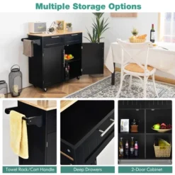 Costway Rolling Kitchen Cart Island Heavy Duty Storage Trolley Cabinet Utility Black -Dine Furniture GUEST d1511e93 d676 4e5d 9bbd 208d47f15001