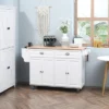 HOMCOM Rolling Kitchen Island On Wheels Utility Cart With Drop-Leaf And Rubber Wood Countertop, Storage Drawers, Door Cabinets, White -Dine Furniture GUEST d1817527 a538 48d7 871f d78ea8e56de4