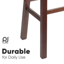 PJ Wood Classic Saddle Seat 29" Tall Kitchen Counter Stools For Homes, Dining Spaces, And Bars W/ Backless Seats & 4 Square Legs, Walnut (Set Of 8) -Dine Furniture GUEST d2432cfe a5bb 4ca9 a085 02026cbdfa37