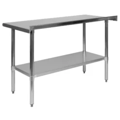 Emma And Oliver Stainless Steel 18 Gauge Prep And Work Table With Backsplash And Shelf, NSF -Dine Furniture GUEST d276c8a9 62d2 4f22 9281 8addcb8520d6