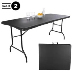 Folding Table Set - Set Of 2 Lightweight Portable Tables - 6-Foot-Long Plastic Tabletops For Camping, Parties, And Dining By Everyday Home (Black) -Dine Furniture GUEST d31e656c 67ac 4137 9dea 32f7ea1412b3