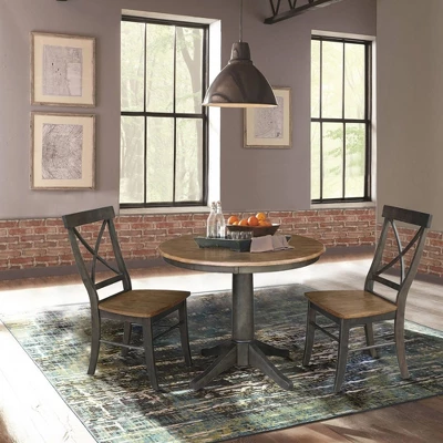 36" David Round Top Pedestal Table With 2 X Back Chairs - International Concepts 3 36" David Round Top Pedestal Table With 2 X Back Chairs - International Concepts