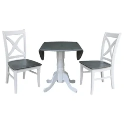 42" Lillith Dual Drop Leaf Dining Table With 2 X-Back Chairs White/Heather Gray - International Concepts 13 42" Lillith Dual Drop Leaf Dining Table With 2 X-Back Chairs White/Heather Gray - International Concepts -Dine Furniture GUEST d48a30f8 a529 4bb4 8452 428b79b02bd0