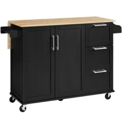 Yaheetech Rolling Kitchen Cart Kitchen Island With Storage Cabinet -Dine Furniture GUEST d49d7201 a810 4529 bd6a c4aa3528a215