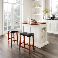Coventry Drop Leaf Top Kitchen Island With Upholstered Saddle Stools White - Crosley 12 Coventry Drop Leaf Top Kitchen Island With Upholstered Saddle Stools White - Crosley -Dine Furniture GUEST d562743c d845 49a3 a4b9 e8142b2e87d4