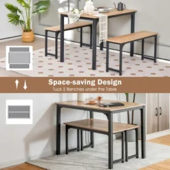 Costway Modern 3 PCS Dining Table Bench Set W/ Metal Frame & Wooden Tabletop -Dine Furniture GUEST d5670778 57a6 4861 8a52 03e35b5ffe32