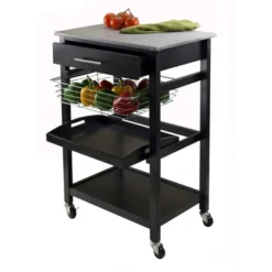 Julia Granite Top Kitchen Cart Wood/Black - Winsome -Dine Furniture GUEST d690cf0d 0466 4895 89a2 cd0f9f99a98f