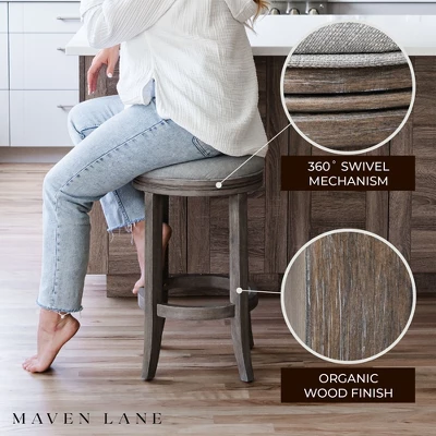 Maven Lane Eva Round Backless Kitchen Swivel Stool, Reclaimed Oak Finish 3 Maven Lane Eva Round Backless Kitchen Swivel Stool, Reclaimed Oak Finish