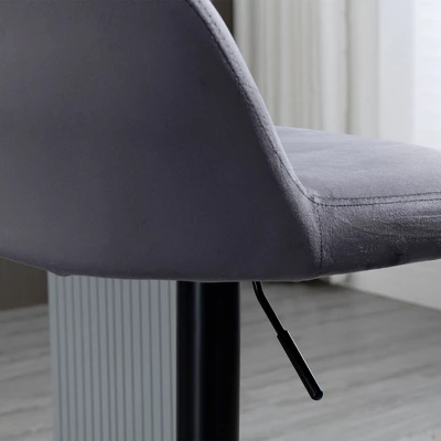 HOMCOM Adjustable Bar Stools Set Of 2, Velvet Counter Height Barstool, Upholstered Kitchen Stool With Swivel Seat, Steel Frame, Footrest, Gray 7 HOMCOM Adjustable Bar Stools Set Of 2, Velvet Counter Height Barstool, Upholstered Kitchen Stool With Swivel Seat, Steel Frame, Footrest, Gray - Image 5