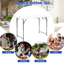 Costway Folding Table Portable Bi-fold Picnic Dining Table W/ 3-Level Height Adjustment -Dine Furniture GUEST d784259c 6fc8 4361 a839 7167705aaa35