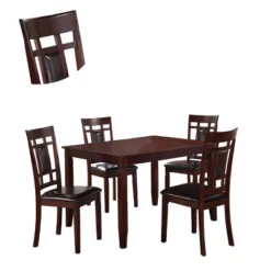 5pc Wooden And Leather Dining Set Brown/Black - Benzara -Dine Furniture GUEST d7d3ba8f e1f5 49fb 913e e6d95a68f9e9