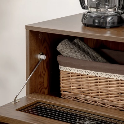 HOMCOM Industrial Buffet Cabinet, Kitchen Sideboard With Metal Grid Flip Drawer, 2-Tier Cabinet, Adjustable Shelf For Living Room, Dining Room, Walnut 7 HOMCOM Industrial Buffet Cabinet, Kitchen Sideboard With Metal Grid Flip Drawer, 2-Tier Cabinet, Adjustable Shelf For Living Room, Dining Room, Walnut - Image 5