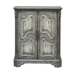 Operose Ville 2 Door Wine Cabinet With White Door Insets Distressed Gray Blue - Treasure Trove Accents