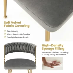 Costway Velvet Dining Chair Set Of 2 Upholstered Modern Accent Chair With Woven Back Grey/White 15 Costway Velvet Dining Chair Set Of 2 Upholstered Modern Accent Chair With Woven Back Grey/White -Dine Furniture GUEST d9a1e8a6 7124 44af 91b0 b9c364962640