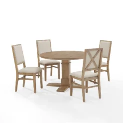 5pc Joanna Round Dining Set With 4 Upholstered Back Chairs Rustic Brown - Crosley