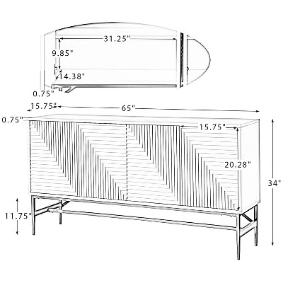 Rudy 65'' Wide Modern Buffet Cabinet Sideboard With Metal Legs| KARAT HOME 8 Rudy 65'' Wide Modern Buffet Cabinet Sideboard With Metal Legs| KARAT HOME - Image 6
