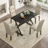 5 PCS Wood Dining Table Set With Faux Marble Tabletop And Upholstered Dining Chairs-ModernLuxe -Dine Furniture GUEST dc33b0be 4334 4681 8665 cacc9bbc4ebd