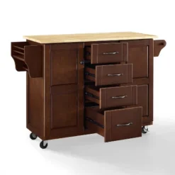 Eleanor Wood Top Kitchen Cart Mahogany/Natural - Crosley -Dine Furniture GUEST dcaea2c8 f42e 4e6b beb5 cc3f16b44da7