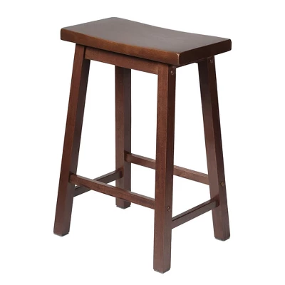 PJ Wood Classic Saddle-Seat 24'' Tall Kitchen Counter Stool For Homes, Dining Spaces, And Bars With Backless Seat, 4 Square Legs, Walnut (2 Pack) 4 PJ Wood Classic Saddle-Seat 24'' Tall Kitchen Counter Stool For Homes, Dining Spaces, And Bars With Backless Seat, 4 Square Legs, Walnut (2 Pack) - Image 2