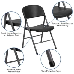 Emma And Oliver 6 Pack 330 Lb. Capacity Black Plastic Folding Chair - Charcoal Frame - Event Chair -Dine Furniture GUEST dd8b868b 63d4 4356 8ac5 1d82df3cff0c