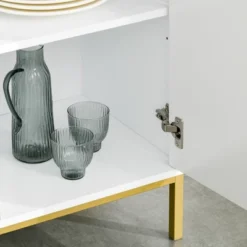 HOMCOM Modern 3 Door Accent Sideboard Storage Cabinet With Chevron Pattern And Adjustable Shelving, Natural Wood -Dine Furniture GUEST de11f13c 46e5 4104 a2ef 27ed0d12ab92