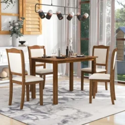 5-Piece Wood Dining Table Set With Upholstered Chairs-ModernLuxe -Dine Furniture GUEST de5cf1af b303 4fac 93db ce3727041d59