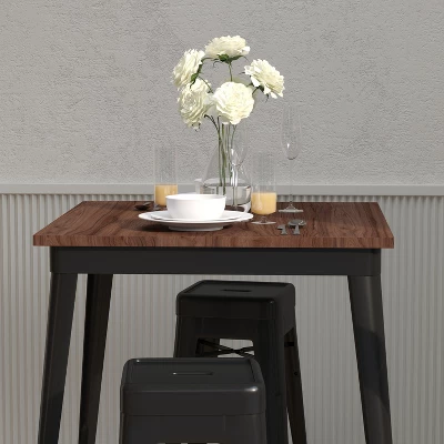 Merrick Lane 31.5 Steel Indoor Contemporary Table With Square Rustic Wood Top 6 Merrick Lane 31.5 Steel Indoor Contemporary Table With Square Rustic Wood Top - Image 4