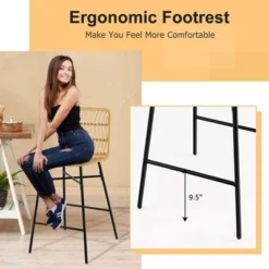 Costway Set Of 2 Rattan Bar Stools Counter Height Dining Chairs With Metal Legs Natural -Dine Furniture GUEST de94ab0d 1f75 45c6 8386 9c3563027082