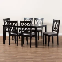 7pc Reneau Upholstered Wood Dining Set Sand Gray/Espresso - Baxton Studio -Dine Furniture GUEST df81790e 4810 49de a7af 315d40e72d71
