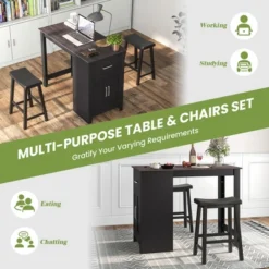 Costway 3 Pieces Bar Table Set Pub Dining Table With Saddle Stools & Storage Cabinet Black 12 Costway 3 Pieces Bar Table Set Pub Dining Table With Saddle Stools & Storage Cabinet Black -Dine Furniture GUEST e00a1ed3 d826 4091 9abc 492f9579dade