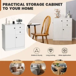 Costway Kitchen Storage Cabinet 2 Drawer Sideboard Floor Cupboard With Adjustable Shelves -Dine Furniture GUEST e0289350 058c 47d1 95f2 ca95bf71e0cb