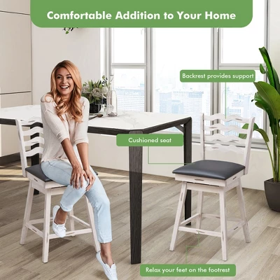 Costway Set Of 4 Swivel Bar Stools Bar Height Upholstered Faux Leather Dining Chairs 7 Costway Set Of 4 Swivel Bar Stools Bar Height Upholstered Faux Leather Dining Chairs - Image 5