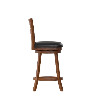 Merrick Lane 24" Classic Wooden Ladderback Swivel Counter Height Stool With Upholstered Padded Seat And Integrated Footrest 11 Merrick Lane 24" Classic Wooden Ladderback Swivel Counter Height Stool With Upholstered Padded Seat And Integrated Footrest - Image 9