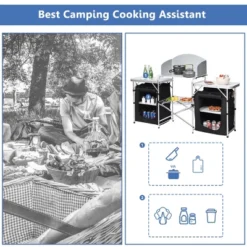 Costway Folding Portable Aluminum Camping Grill Table W/ Storage Organizer Windscreen Black -Dine Furniture GUEST e08eece7 53d5 4407 9909 e991980870cd