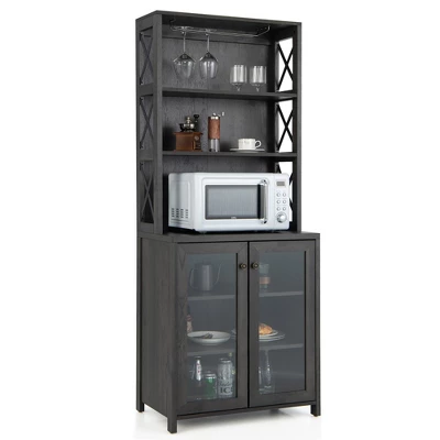 Costway Tall Freestanding Bar Cabinet Kitchen Buffet W/ Glass Holder & Adjustable Shelf 12 Costway Tall Freestanding Bar Cabinet Kitchen Buffet W/ Glass Holder & Adjustable Shelf - Image 10